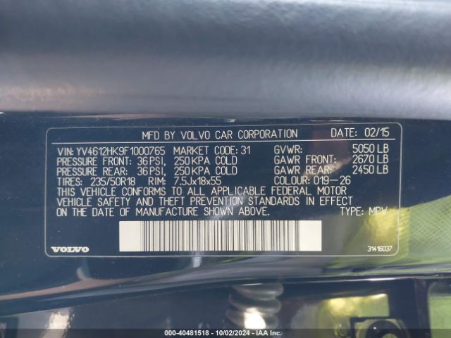 YV4612HK9F1000765 Volvo V60 Cross Country T5