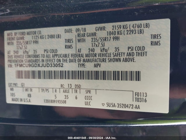 Ford ESCAPE SE 2018 1FMCU9GDXJUD33052 Image 8