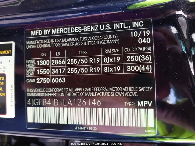 4JGFB4JB1LA126146 Mercedes-Benz GLE 350