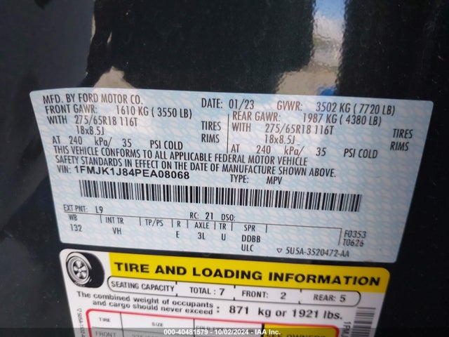 Ford Expedition Xlt Max 2023 1FMJK1J84PEA08068 Image 9