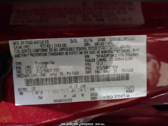 1FADP3K23GL332395 Ford FOCUS SE