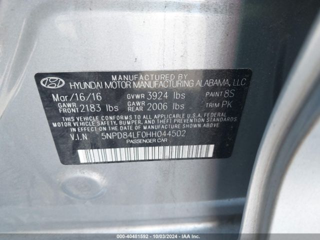 5NPD84LF0HH044502 Hyundai Elantra Limited