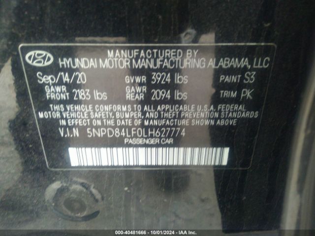 5NPD84LF0LH627774 Hyundai ELANTRA SEL