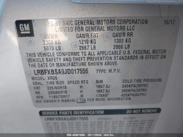 LRBFXBSA9JD017556 Buick Envision Preferred