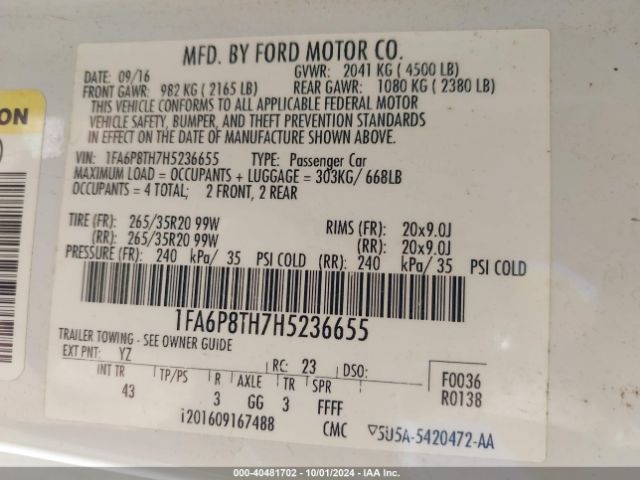 1FA6P8TH7H5236655 Ford Mustang Ecoboost