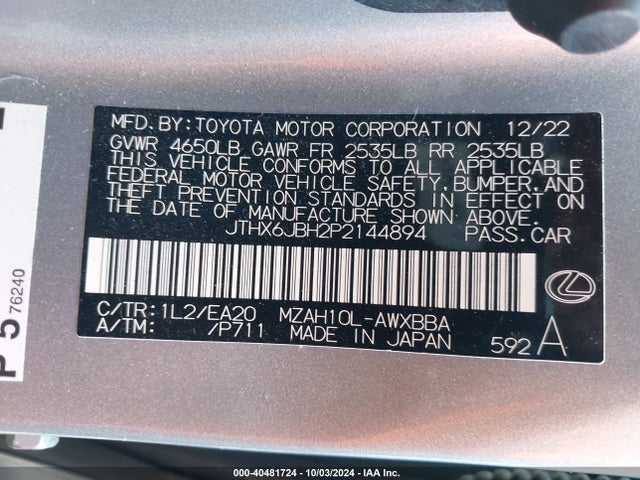 JTHX6JBH2P2144894 Lexus UX 250H