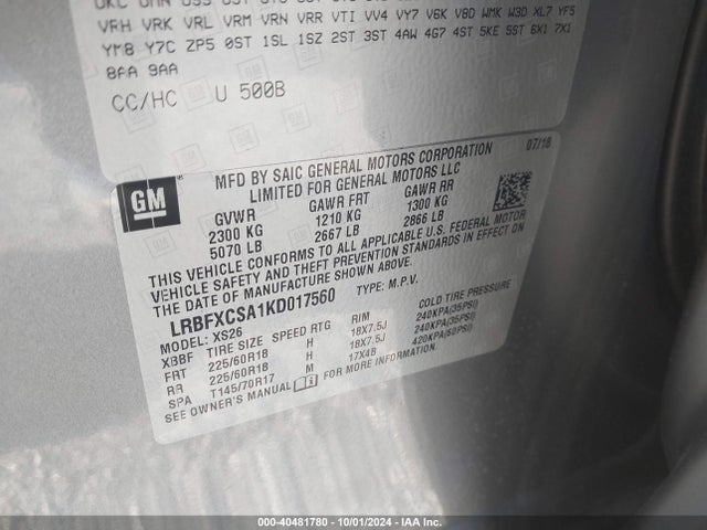 LRBFXCSA1KD017560 Buick Envision Fwd Essence