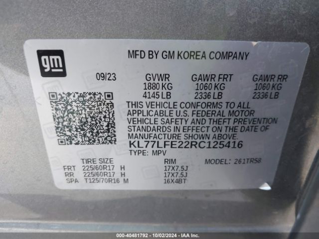 KL77LFE22RC125416 Chevrolet Trax Fwd Sp