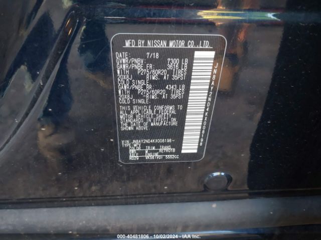 JN8AY2ND4KX008198 Nissan Armada Sl