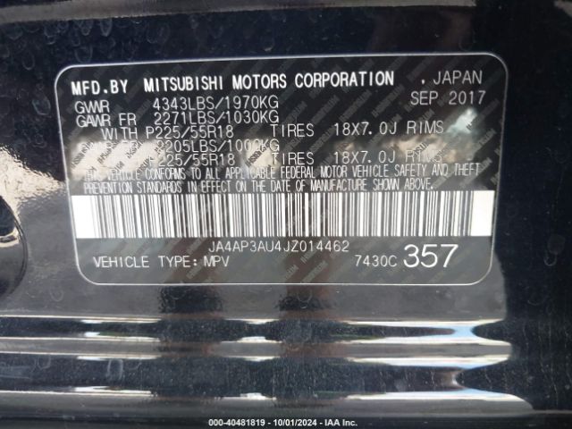 JA4AP3AU4JZ014462 Mitsubishi Outlander Sport 2.0 Es
