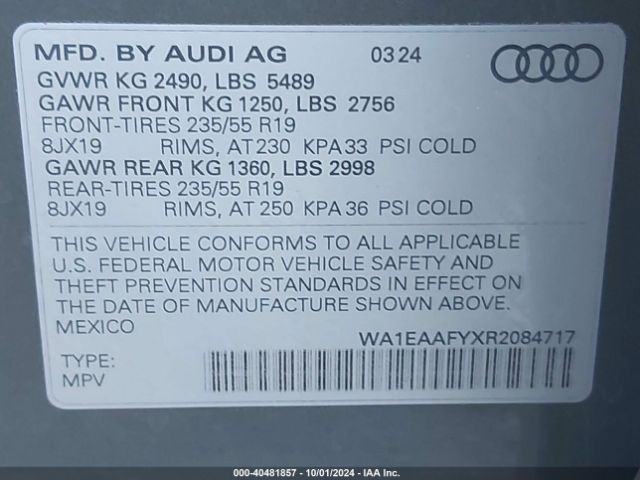WA1EAAFYXR2084717 Audi Q5 Premium Plus 45 Tfsi S Line Quattro