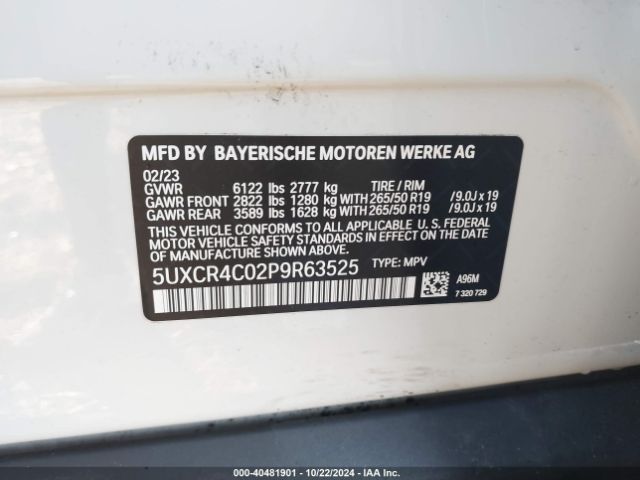 5UXCR4C02P9R63525 BMW X5 Sdrive40i