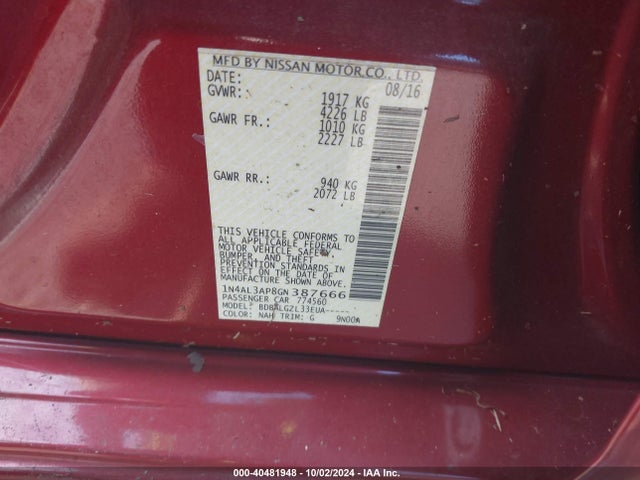Nissan Altima 2.5 S 2016 1N4AL3AP8GN387666 Image 9