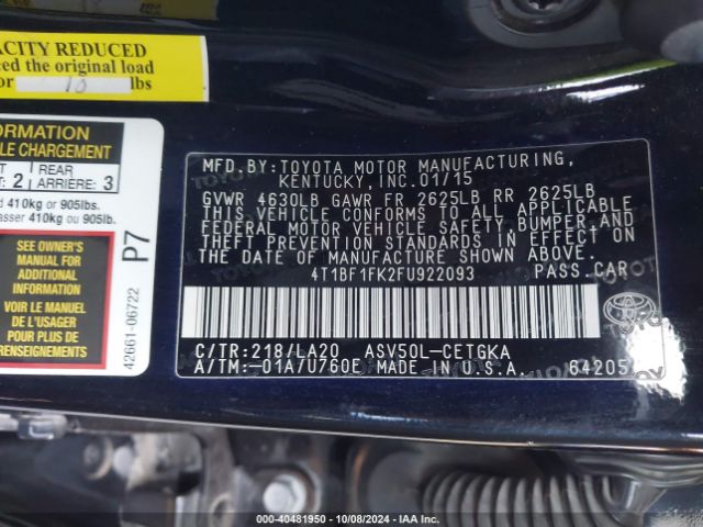 4T1BF1FK2FU922093 Toyota CAMRY XLE