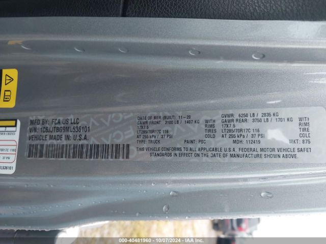 1C6JJTBG9ML536101 Jeep Gladiator Rubicon 4x4