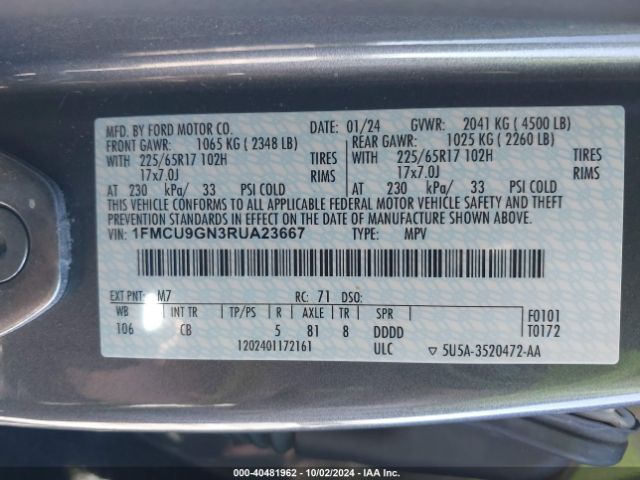 Ford Escape Active 2024 1FMCU9GN3RUA23667 Image 9