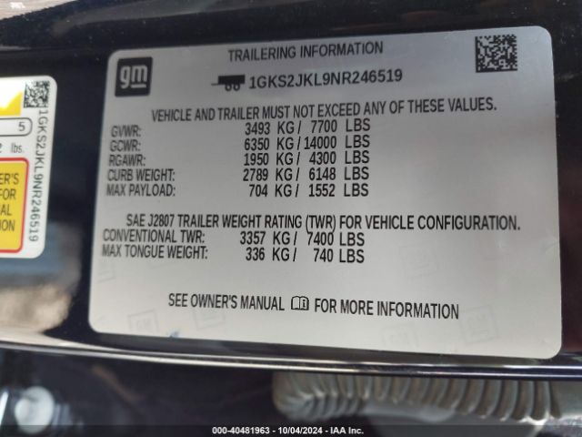1GKS2JKL9NR246519 GMC Yukon Xl 4wd Denali