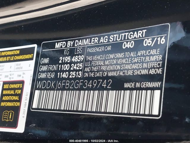 WDDKJ6FB2GF349742 Mercedes-Benz E 400