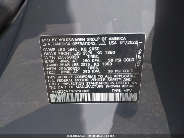 1V2KE2CA1NC210685 Volkswagen Atlas Cross Sport 3.6l V6 Se W/technology