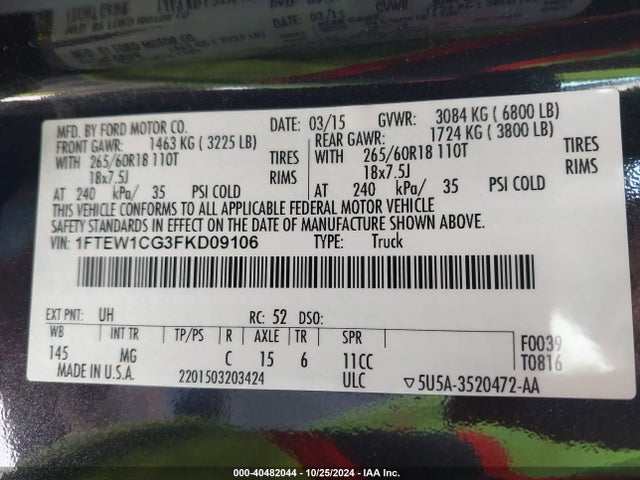 Ford F-150 Xlt 2015 1FTEW1CG3FKD09106 Image 9