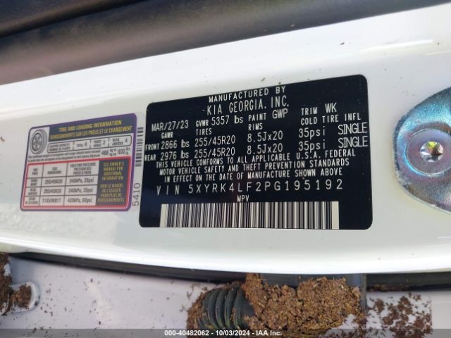 5XYRK4LF2PG195192 KIA SORENTO SX