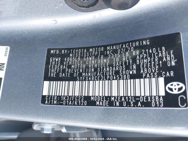 Toyota COROLLA SE 2020 5YFS4RCE2LP045380 Image 9