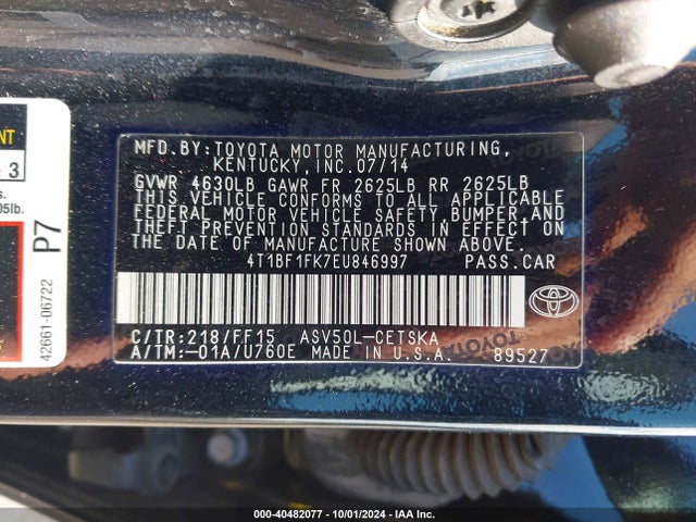 Toyota CAMRY SE 2014 4T1BF1FK7EU846997 Image 9
