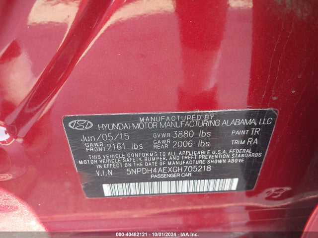 Hyundai ELANTRA SE 2016 5NPDH4AEXGH705218 Image 9