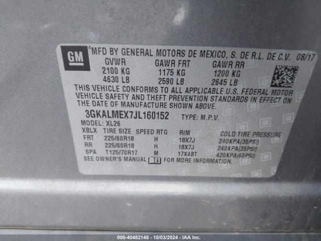3GKALMEX7JL160152 GMC Terrain Sle