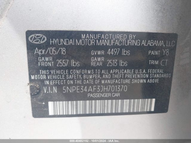 5NPE34AF3JH701370 Hyundai Sonata Sport+