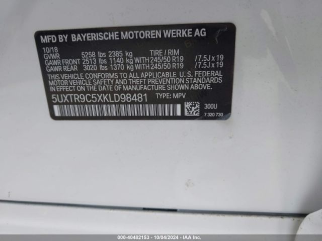5UXTR9C5XKLD98481 BMW X3 Xdrive30i