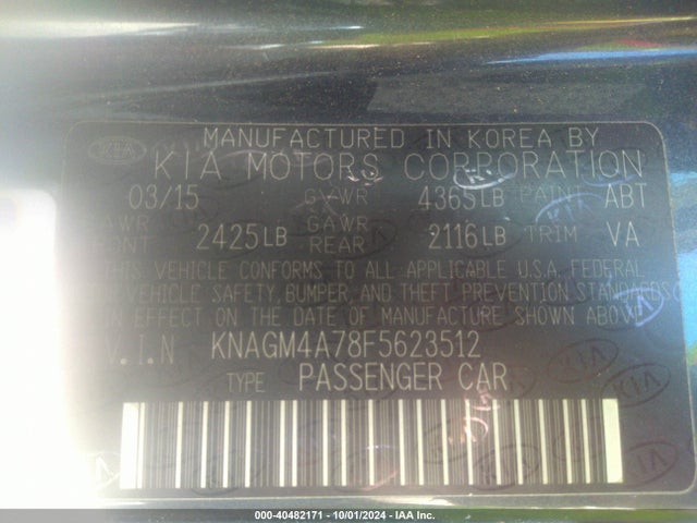 KIA Optima Lx 2015 KNAGM4A78F5623512 Image 9