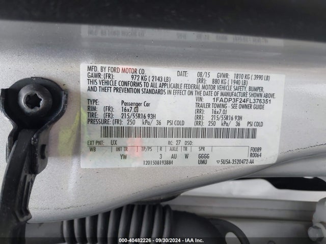 Ford FOCUS SE 2015 1FADP3F24FL376351 Image 9