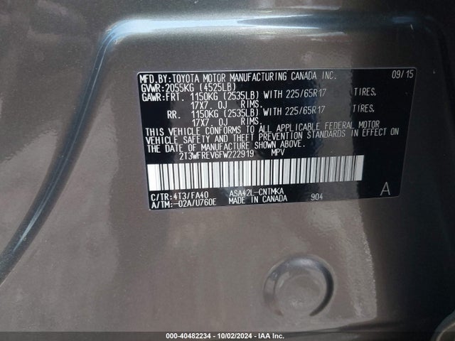Toyota Rav4 Xle 2015 2T3WFREV6FW222919 Image 9