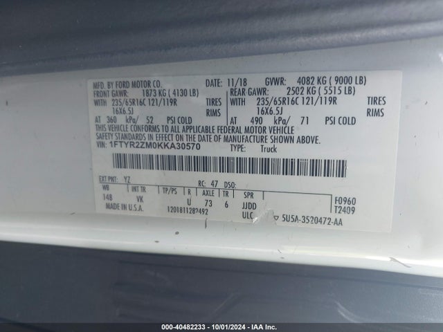 Ford Transit-250 2019 1FTYR2ZM0KKA30570 Image 9