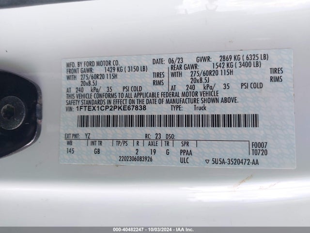 Ford F-150 Xl 2023 1FTEX1CP2PKE67838 Image 9