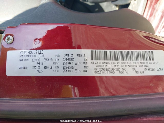 Dodge Grand Caravan Gt 2018 2C4RDGEG3JR342057 Image 9