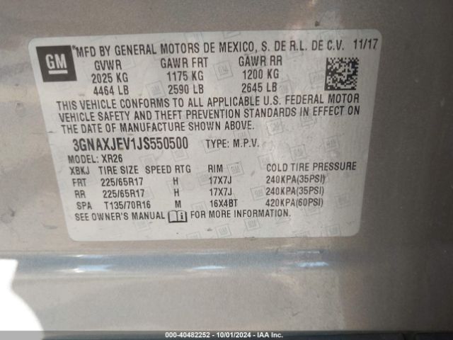 3GNAXJEV1JS550500 Chevrolet EQUINOX LT