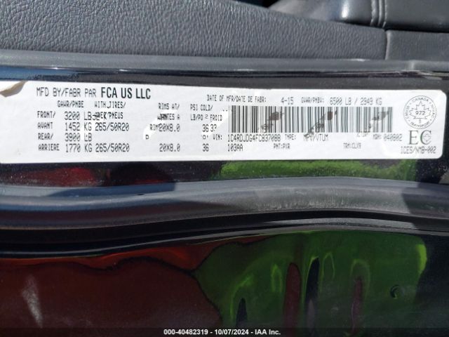 1C4RDJDG4FC837088 Dodge DURANGO LIMITED