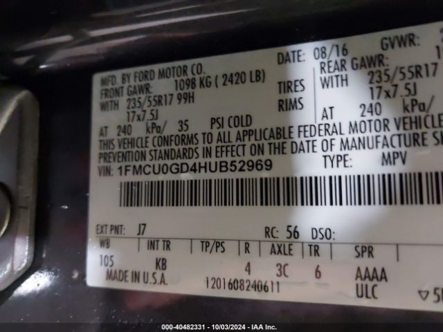 1FMCU0GD4HUB52969 Ford ESCAPE SE