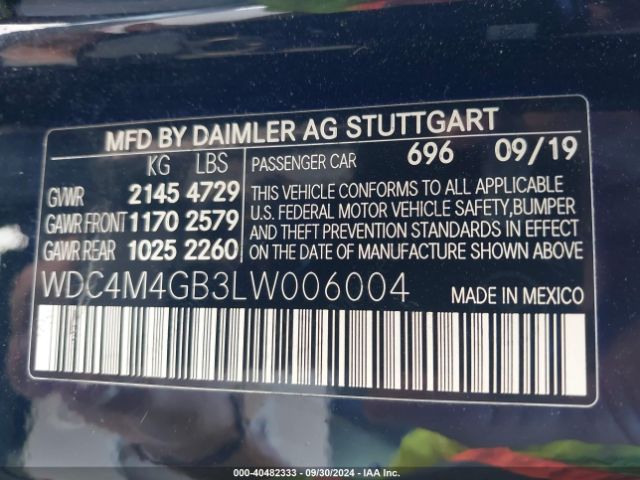 WDC4M4GB3LW006004 Mercedes-Benz GLB 250