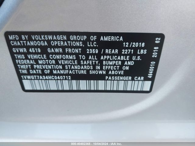 1VWGT7A34HC040712 Volkswagen Passat 1.8t Se