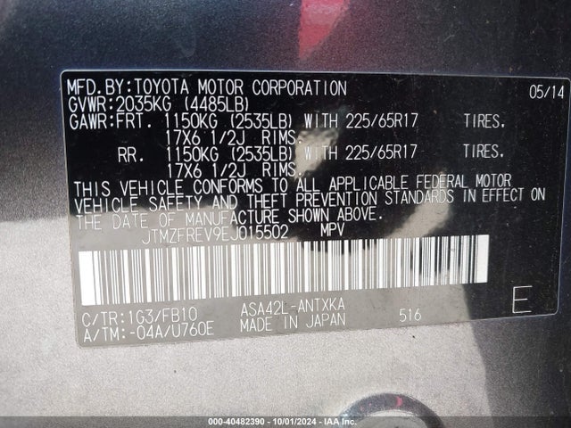Toyota RAV4 LE 2014 JTMZFREV9EJ015502 Image 9