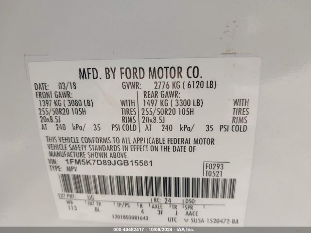 Ford EXPLORER XLT 2018 1FM5K7D89JGB15581 Image 9