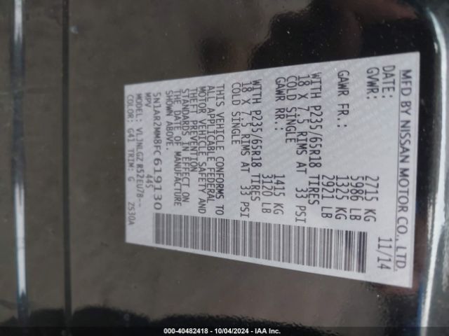 5N1AR2MM8FC619130 Nissan Pathfinder Sl