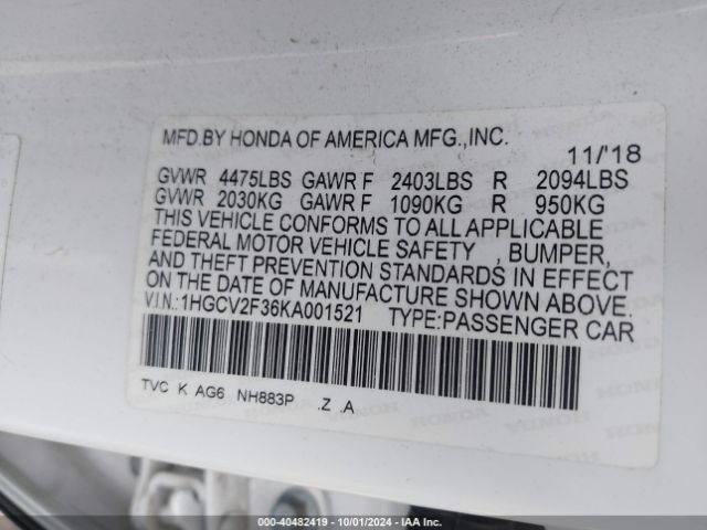 1HGCV2F36KA001521 Honda Accord Sport 2.0t