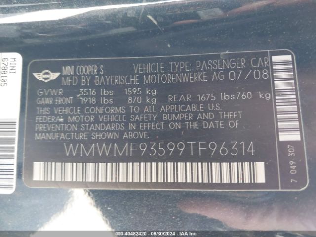 2009 MINI JOHN COOPER WORKS WMWMF93599TF96314 Photo 8