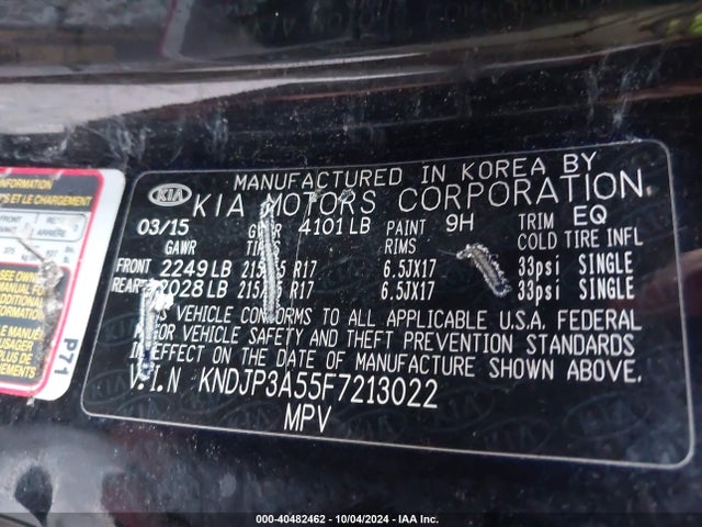 KIA SOUL + 2015 KNDJP3A55F7213022 Image 9