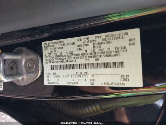 1FMCU9H93LUA64616 Ford ESCAPE SEL
