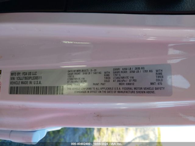 1C6JJTBG0PL536511 Jeep Gladiator Rubicon 4x4